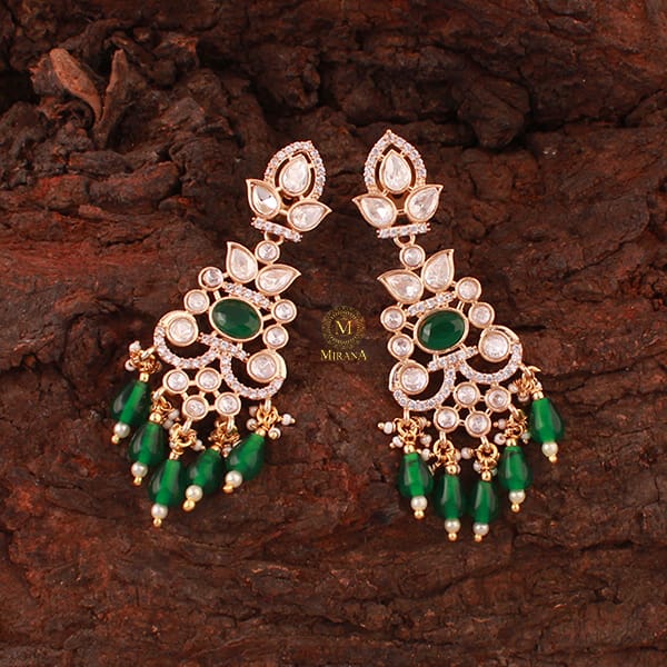 Vedika Emerald Green Polki Designer Earrings