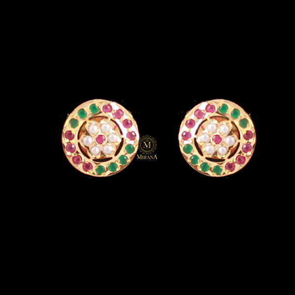 Twisha Ruby Green Jadau Designer Studs