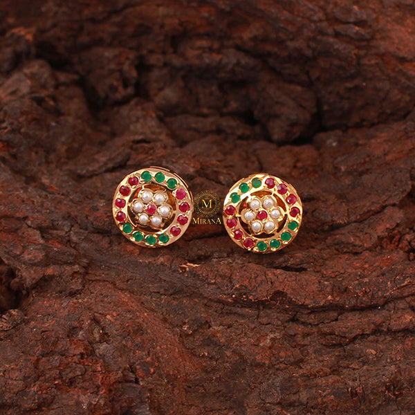 Twisha Ruby Green Jadau Designer Studs