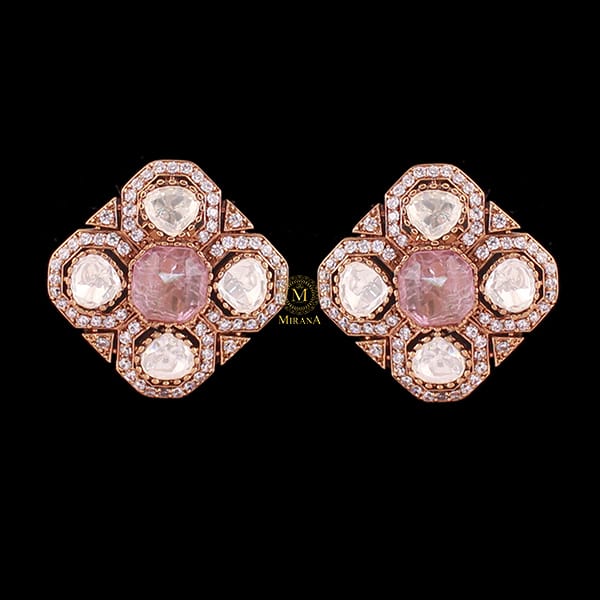 Jivika Pastel Pink Moissanite Designer Studs