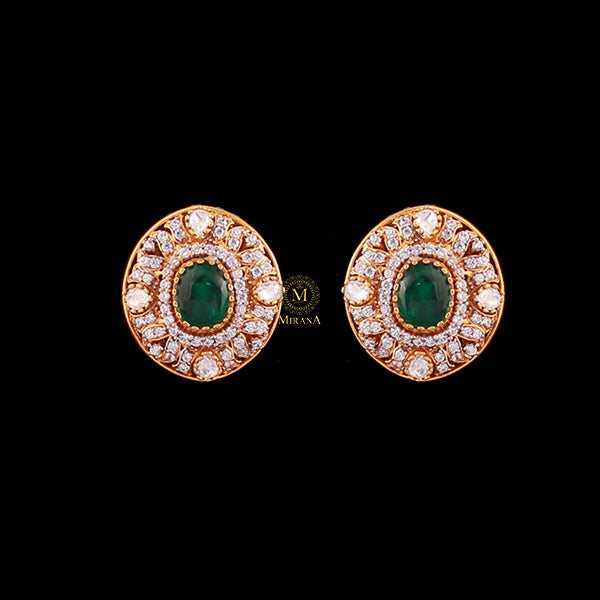 Sneha Emerald Green Moissanite Designer Studs