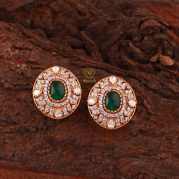 Sneha Emerald Green Moissanite Designer Studs