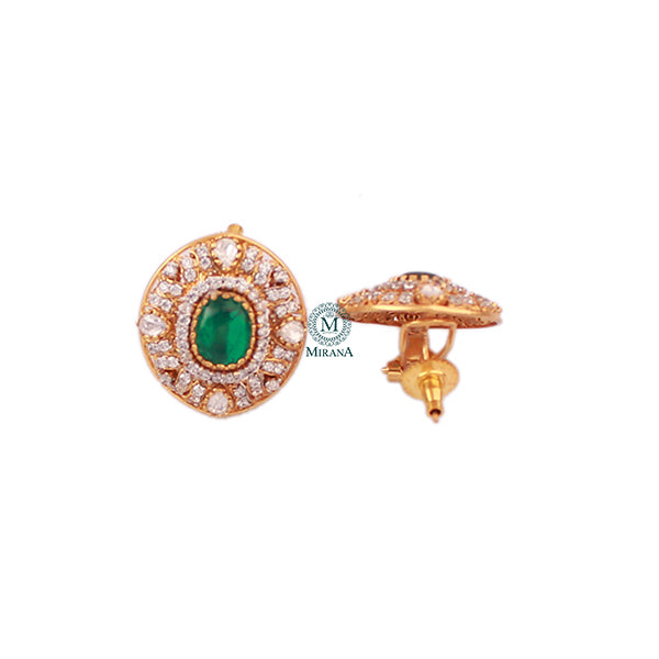 Sneha Emerald Green Moissanite Designer Studs