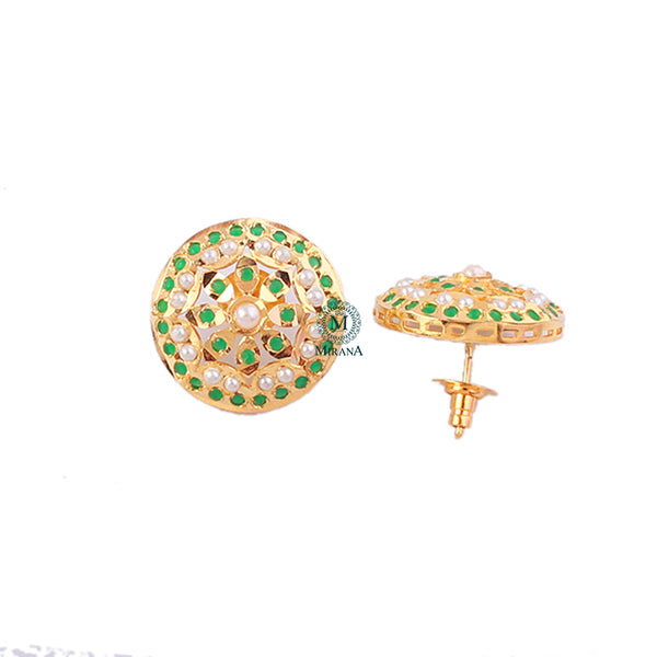 Lavanya Green Pearl Jadau Designer Studs