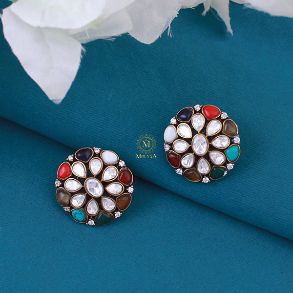 Prisha Navratan Moissanite Designer Studs