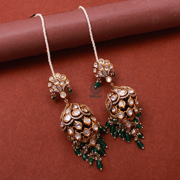 Madhubala Emerald Green Polki Jhumkas