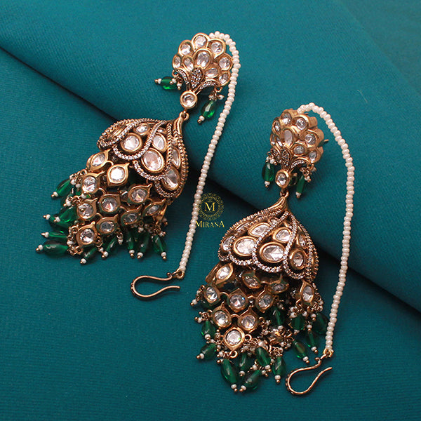 Madhubala Emerald Green Polki Jhumkas