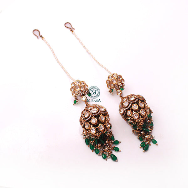 Madhubala Emerald Green Polki Jhumkas