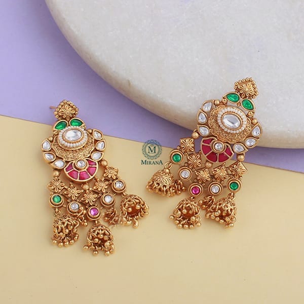 Hiral Ruby Green Antique Designer Earrings