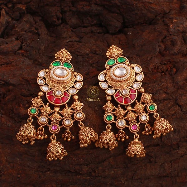 Hiral Ruby Green Antique Designer Earrings