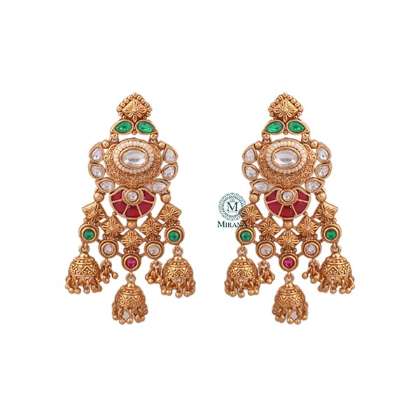 Hiral Ruby Green Antique Designer Earrings