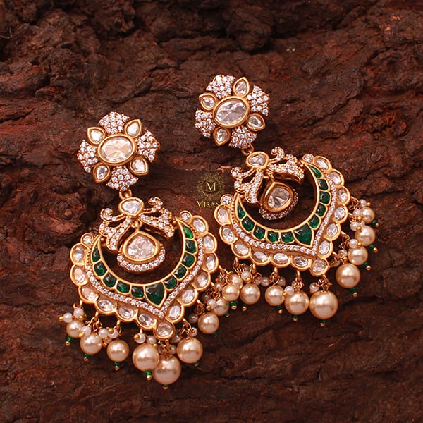 Divishka Emerald Green Polki Designer Chandbalis