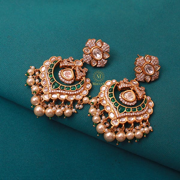 Divishka Emerald Green Polki Designer Chandbalis