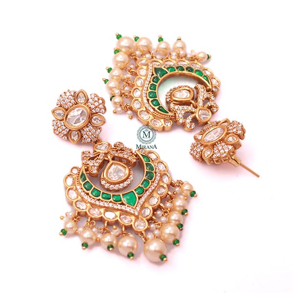 Divishka Emerald Green Polki Designer Chandbalis