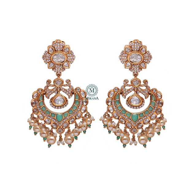 Divishka Pastel Green Polki Designer Chandbalis