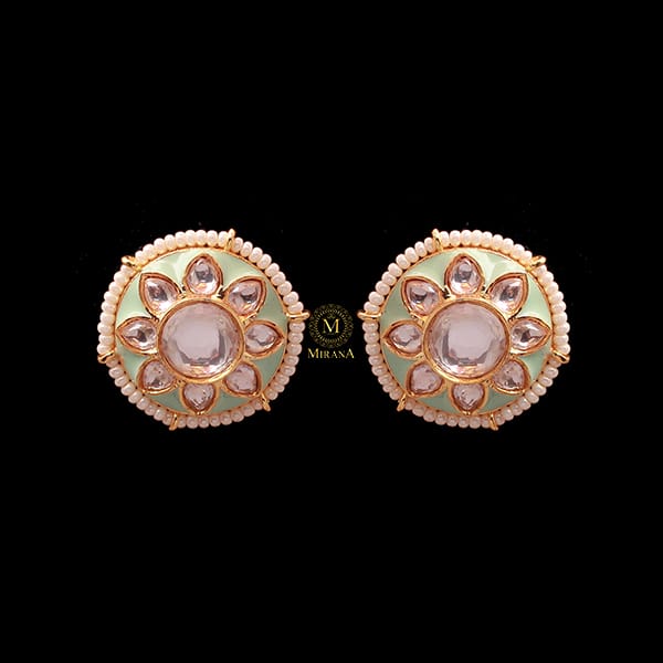 Eesha Mint Green Polki Designer Studs