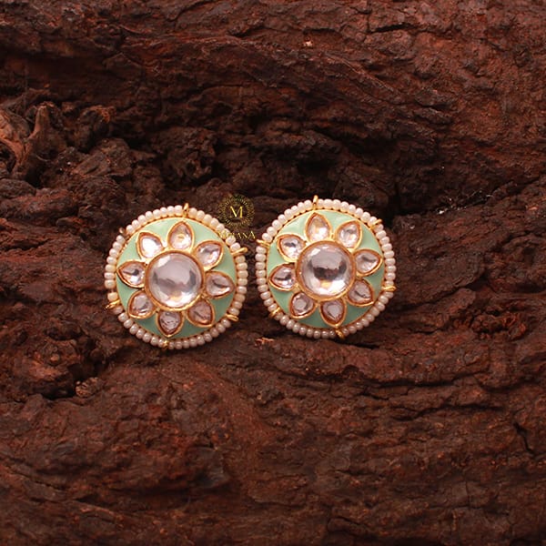 Eesha Mint Green Polki Designer Studs