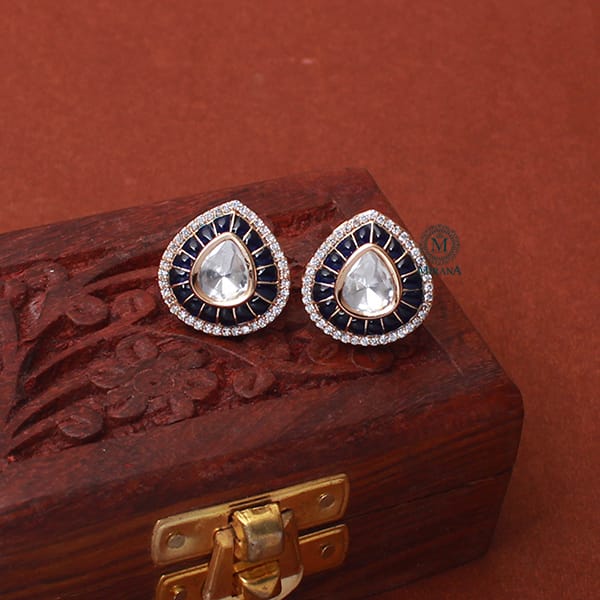 Shivani Sapphire Blue Polki Designer Studs