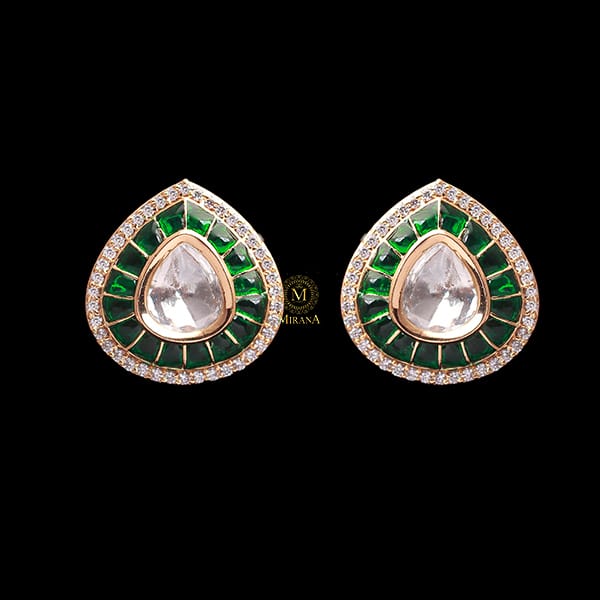 Shivani Emerald Green Polki Designer Studs