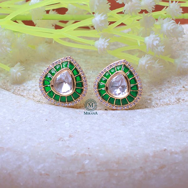 Shivani Emerald Green Polki Designer Studs