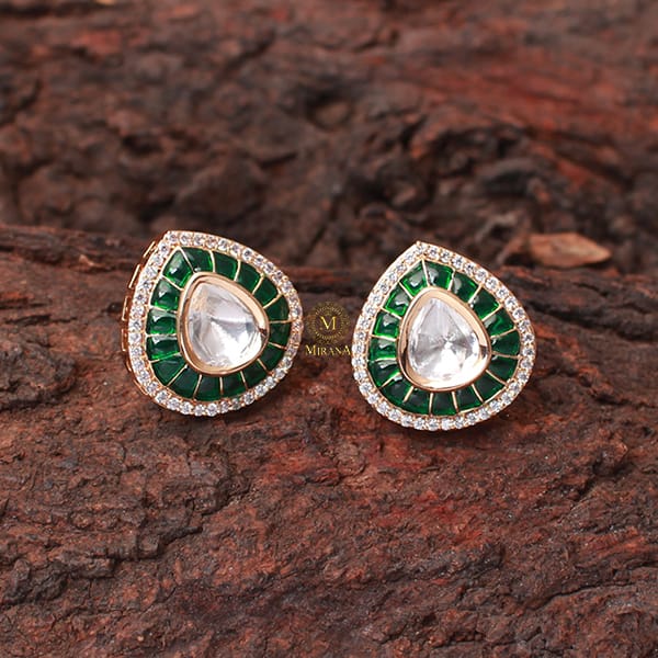 Shivani Emerald Green Polki Designer Studs