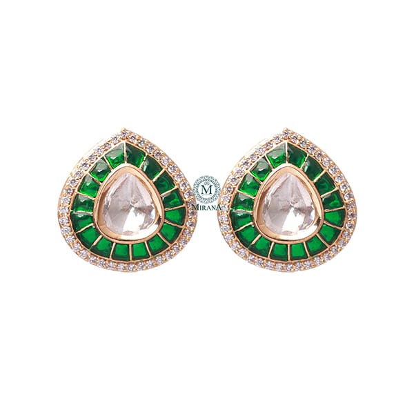 Shivani Emerald Green Polki Designer Studs