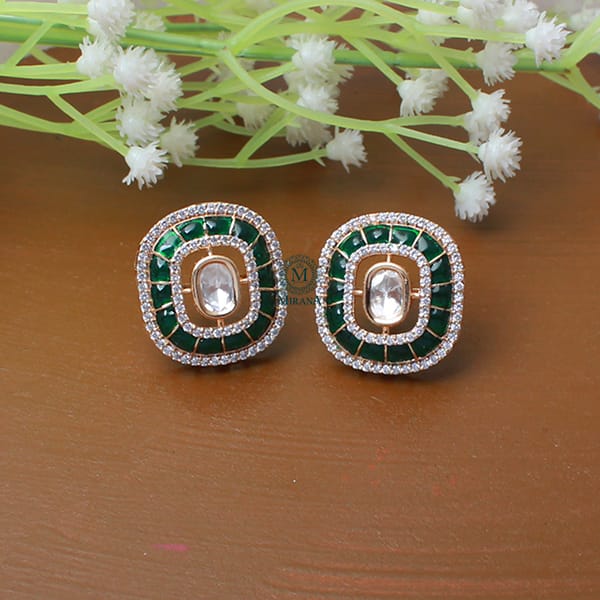 Sia Emerald Green Polki Designer Studs