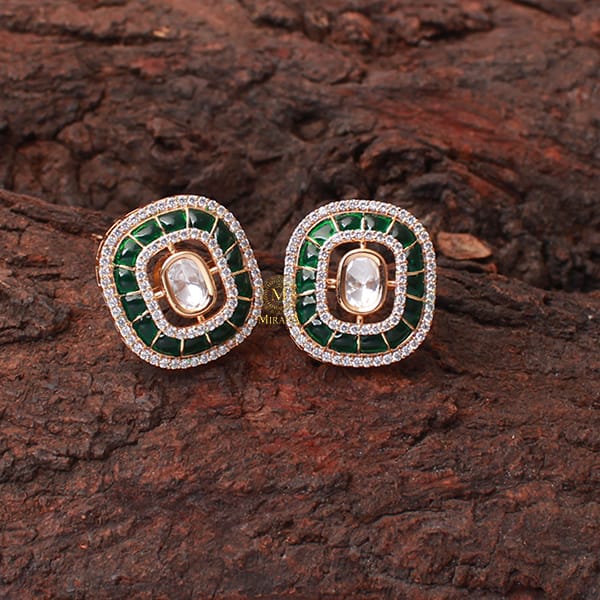 Sia Emerald Green Polki Designer Studs