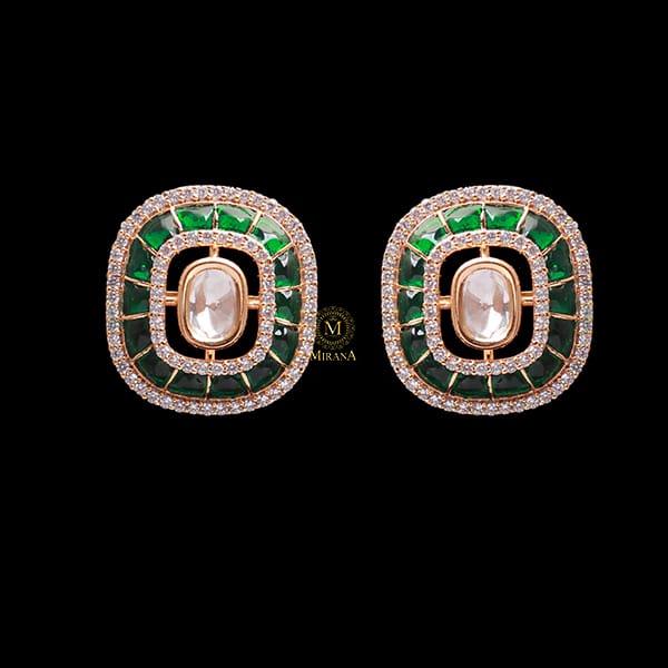 Sia Emerald Green Polki Designer Studs