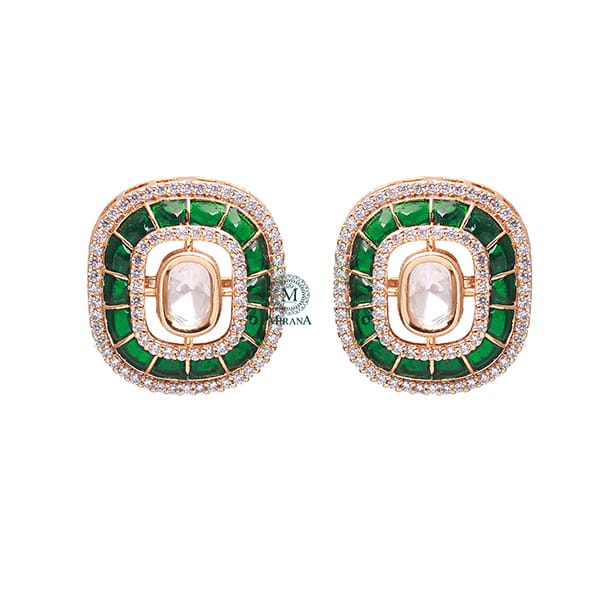 Sia Emerald Green Polki Designer Studs