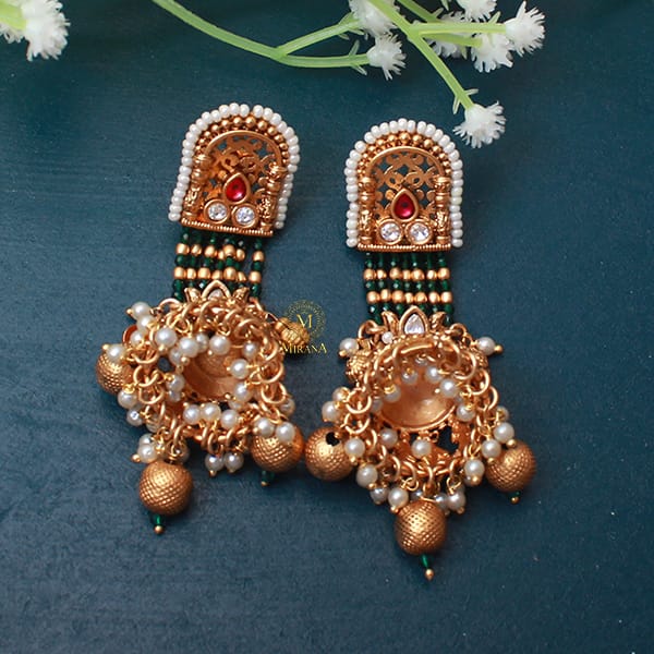 Raavi Pearl Antique Designer Jhumkas