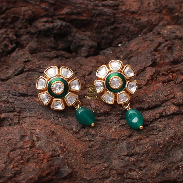 Himani Emerald Green Polki Designer Earrings