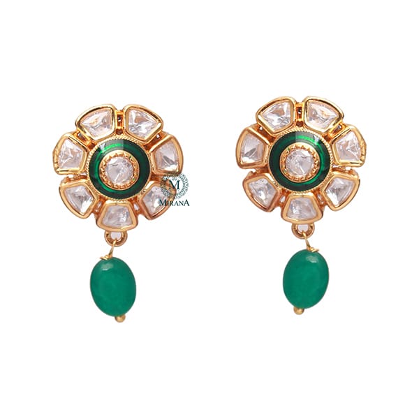 Himani Emerald Green Polki Designer Earrings