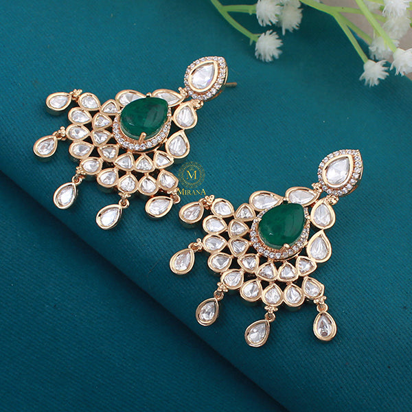 Kajal Emerald Green Polki Designer Earrings