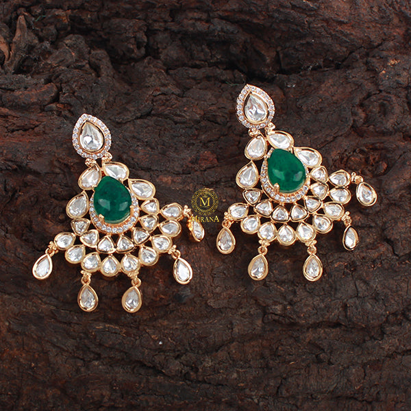 Kajal Emerald Green Polki Designer Earrings