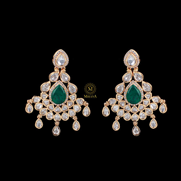 Kajal Emerald Green Polki Designer Earrings