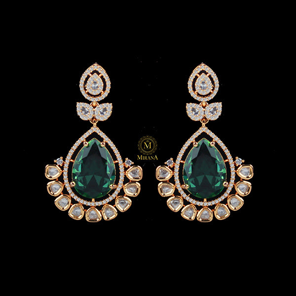Mira Light Green Polki Designer Earrings