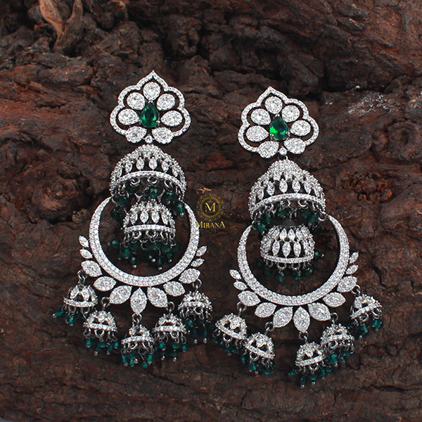 Angelina Emerald Green CZ Designer Jhumkas