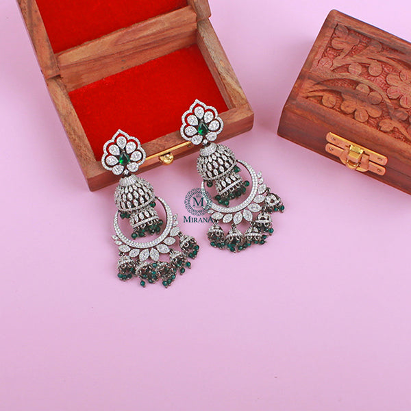 Angelina Emerald Green CZ Designer Jhumkas