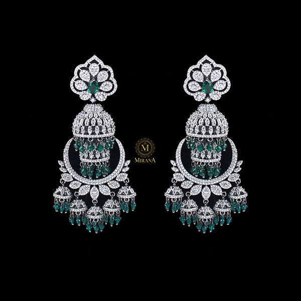 Angelina Emerald Green CZ Designer Jhumkas