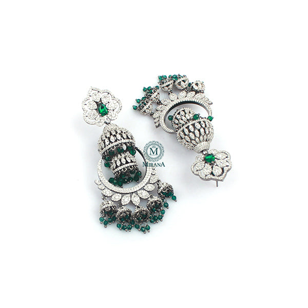 Angelina Emerald Green CZ Designer Jhumkas