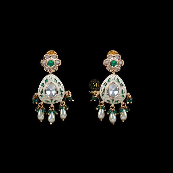 Tishani Emerald Green Meenakari Polki Earrings