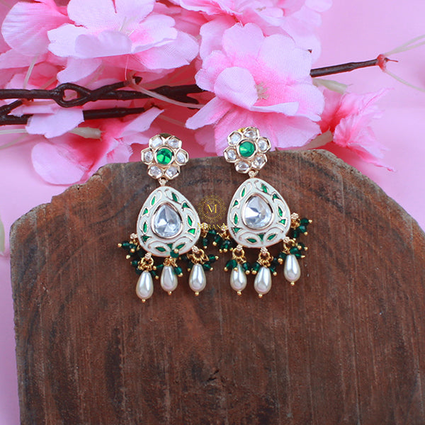 Tishani Emerald Green Meenakari Polki Earrings