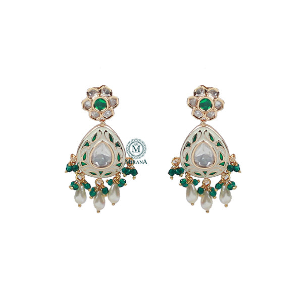 Tishani Emerald Green Meenakari Polki Earrings