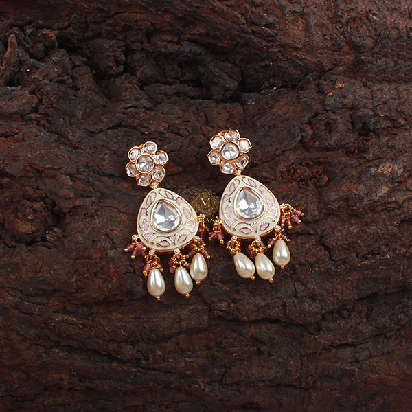 Tishani Pastel Pink Meenakari Polki Earrings