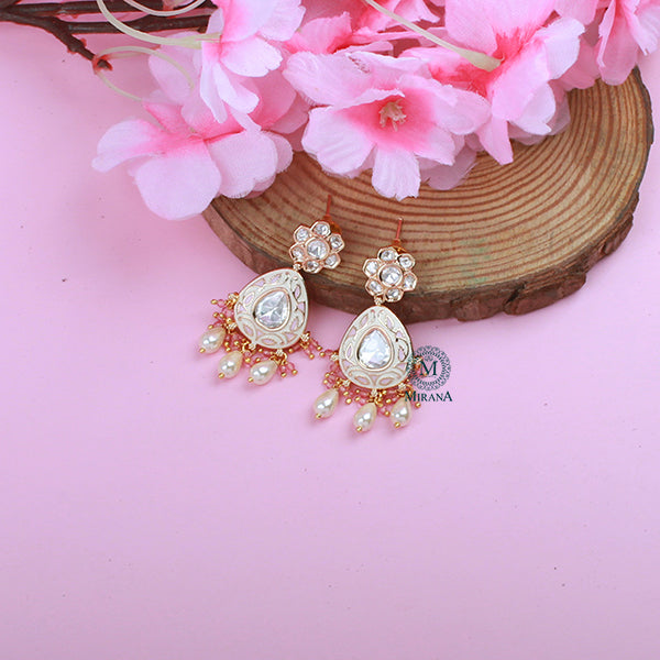 Tishani Pastel Pink Meenakari Polki Earrings