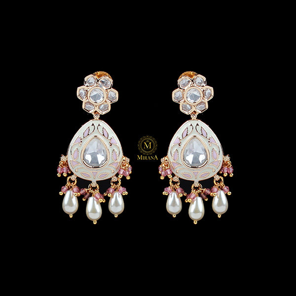 Tishani Pastel Pink Meenakari Polki Earrings