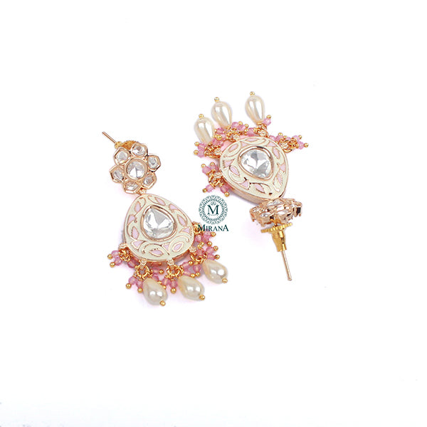 Tishani Pastel Pink Meenakari Polki Earrings