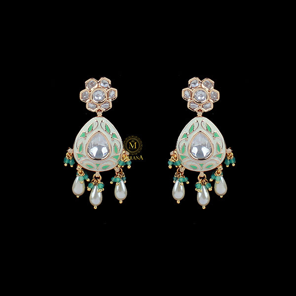 Tishani Pastel Green Meenakari Polki Earrings