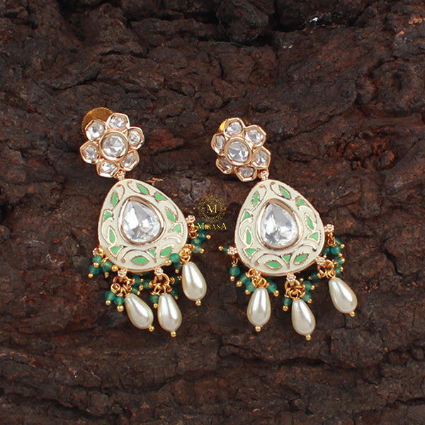 Tishani Pastel Green Meenakari Polki Earrings